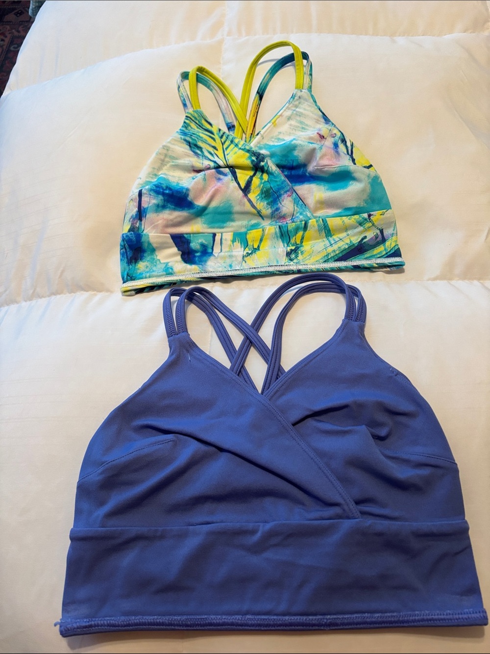 Sonoma Multi-Color Tie-Dye Sports Bra + Sonoma Periwinkle Blue Strappy Bra
